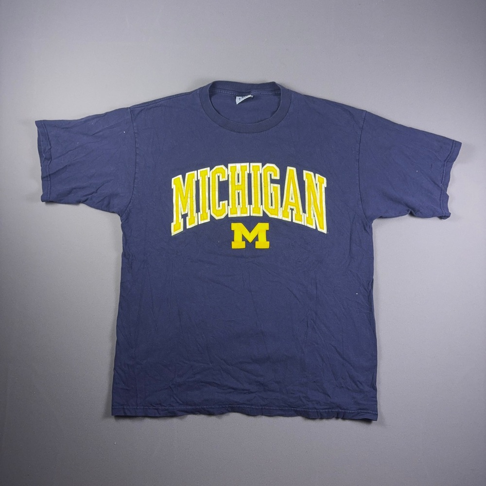 Vintage 90s Lee Sport Michigan Wolverines T Shirt Navy Blue Graphic Tee XL